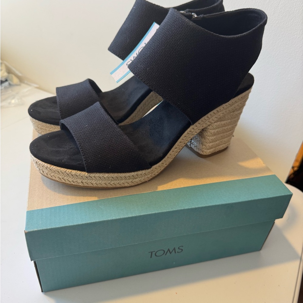 TOMS Women's Black Wedge Majorca Sandals, Size 12, BRAND NEW - Picture 2 of 5